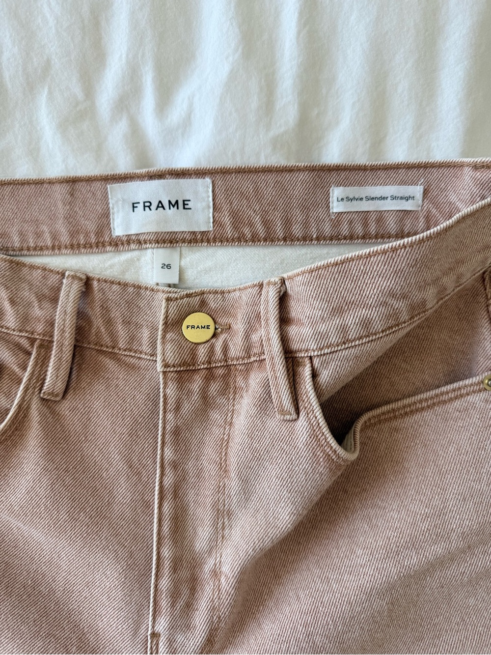 FRAME Le Sylvie Slender Straight High Rise Straight Leg Jeans Size 26 Sand Beige - Picture 5 of 8